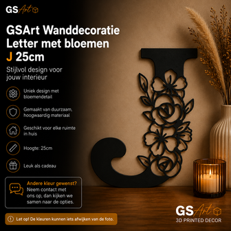 GSArt Wanddecoratie Letter met Bloemen &ndash; 25 cm - J