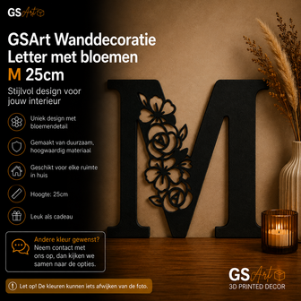 GSArt Wanddecoratie Letter met Bloemen &ndash; 25 cm - M