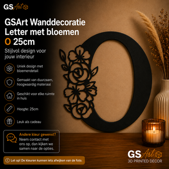 GSArt Wanddecoratie Letter met Bloemen &ndash; 25 cm - O