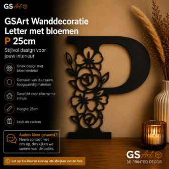 GSArt Wanddecoratie Letter met Bloemen &ndash; 25 cm - P