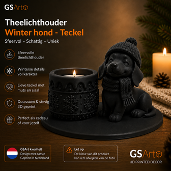 GSArt Winter Dog Dachshund Tealight Holder &ndash; Winter Decoration with LED Light - Mat Zwart