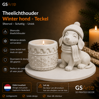 GSArt Theelichthouder Winter Hond Teckel &ndash; Winterdecoratie met LED-licht - Mat Wit