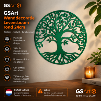 GSArt D&eacute;coration Murale Arbre de Vie Ronde 24 cm &ndash; Tree of Life &ndash; Impression 3D - Maretak Groen