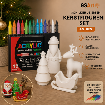 GSArt Paint Your Own Christmas Figures &ndash; Set of 4 &ndash; 12 Acrylic Brush Markers Included