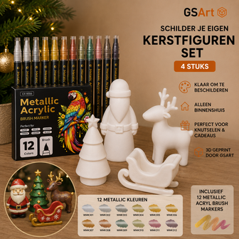 GSArt Schilder je eigen Kerstfiguren &ndash; 4 stuks &ndash; Inclusief 12 Metallic Acryl Brush Markers
