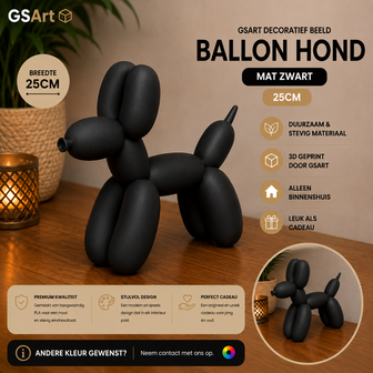 GSArt Figurine D&eacute;corative Chien Ballon &ndash; Imprim&eacute;e en 3D &ndash; D&eacute;coration Moderne - 25cm Mat Zwart