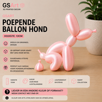 GSArt Decoratief Beeld Poepende Ballon Hond &ndash; Grappige Woondecoratie - 13cm Zijde Roze