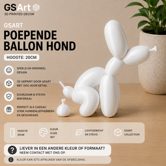 GSArt Decoratief Beeld Poepende Ballon Hond &ndash; Grappige Woondecoratie - 20cm Zijde Wit