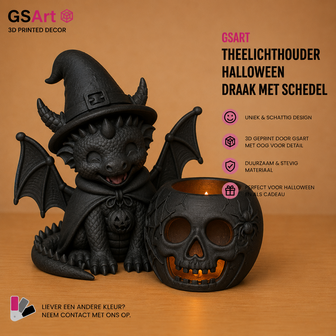 GSArt Theelichthouder Halloween Draak met Schedel &ndash; 3D Geprint &ndash; Inclusief LED Theelichtje