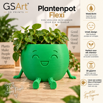 GSArt Plantenpot Flexi &ndash; Waterdichte 3D Geprinte Bloempot met Flexibele Benen - Bamboegroen