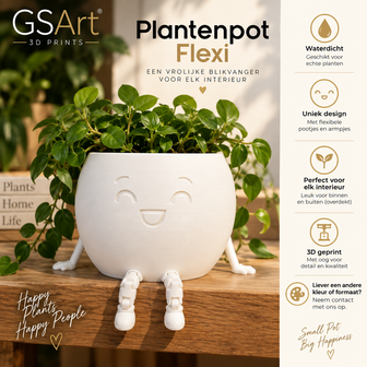 GSArt Plantenpot Flexi &ndash; Waterdichte 3D Geprinte Bloempot met Flexibele Benen - Mat Wit