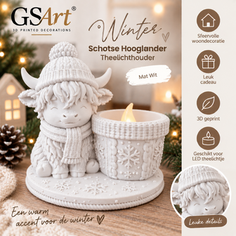 GSArt Porte-bougie Highland &eacute;cossais Hiver &ndash; bougie LED incluse - Mat Wit