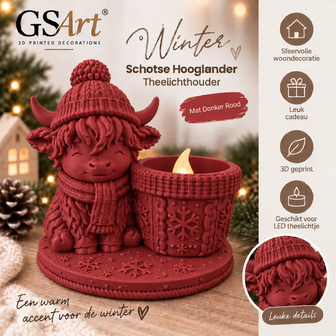 GSArt Porte-bougie Highland &eacute;cossais Hiver &ndash; bougie LED incluse - Mat Donkerrood
