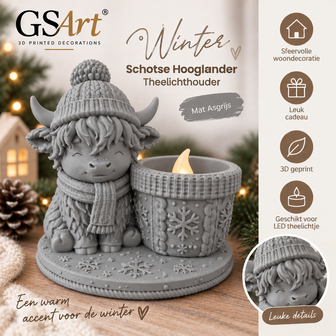 GSArt Porte-bougie Highland &eacute;cossais Hiver &ndash; bougie LED incluse - Mat Asgrijs