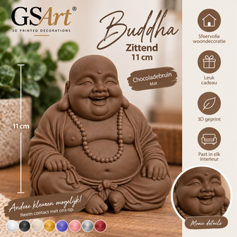 GSArt Decoratief Beeld Buddha Zittend &ndash; 11 cm &ndash; 3D Geprint Boeddha Beeld &ndash; Woondecoratie - Chocoladebruin