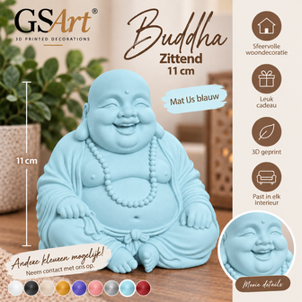 GSArt Decoratief Beeld Buddha Zittend &ndash; 11 cm &ndash; 3D Geprint Boeddha Beeld &ndash; Woondecoratie - Mat IJsblauw