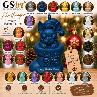 GSArt Christmas Ornament Dog Snuggler Boston Terrier &ndash; 3D Printed Christmas Tree Ornament &ndash; Dog Christmas Decoration