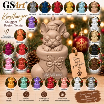 GSArt Christmas Ornament Dog Snuggler Boston Terrier &ndash; 3D Printed Christmas Tree Ornament &ndash; Dog Christmas Decoration