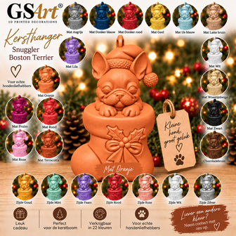 GSArt Christmas Ornament Dog Snuggler Boston Terrier &ndash; 3D Printed Christmas Tree Ornament &ndash; Dog Christmas Decoration
