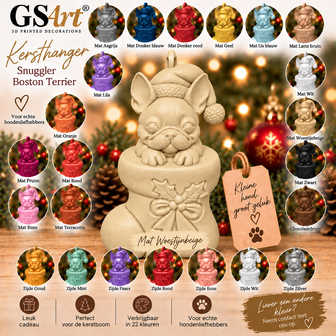 GSArt Christmas Ornament Dog Snuggler Boston Terrier &ndash; 3D Printed Christmas Tree Ornament &ndash; Dog Christmas Decoration