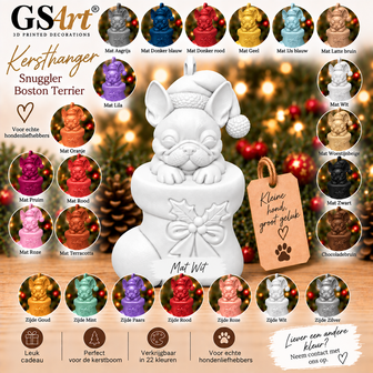 GSArt Christmas Ornament Dog Snuggler Boston Terrier &ndash; 3D Printed Christmas Tree Ornament &ndash; Dog Christmas Decoration