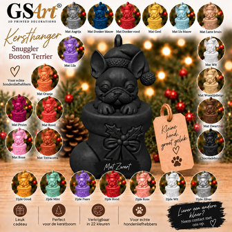GSArt Christmas Ornament Dog Snuggler Boston Terrier &ndash; 3D Printed Christmas Tree Ornament &ndash; Dog Christmas Decoration