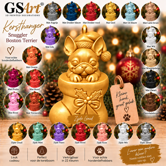 GSArt Christmas Ornament Dog Snuggler Boston Terrier &ndash; 3D Printed Christmas Tree Ornament &ndash; Dog Christmas Decoration