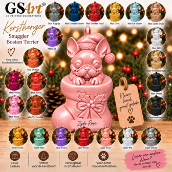 GSArt Christmas Ornament Dog Snuggler Boston Terrier &ndash; 3D Printed Christmas Tree Ornament &ndash; Dog Christmas Decoration