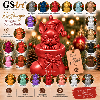 GSArt Christmas Ornament Dog Snuggler Boston Terrier &ndash; 3D Printed Christmas Tree Ornament &ndash; Dog Christmas Decoration
