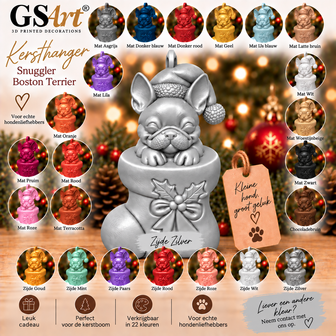 GSArt Christmas Ornament Dog Snuggler Boston Terrier &ndash; 3D Printed Christmas Tree Ornament &ndash; Dog Christmas Decoration