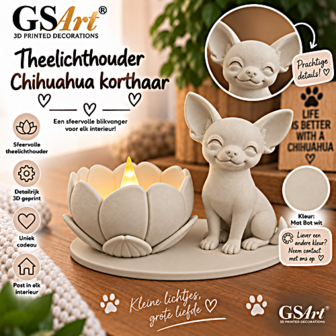 GSArt Theelichthouder Lotus Chihuahua Korthaar Hond &ndash; LED &ndash; Mat Botwit