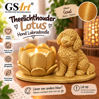GSArt Theelichthouder Lotus Labradoodle Hond &ndash; LED &ndash; Basic Goud