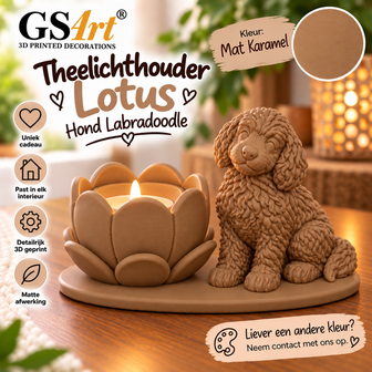 GSArt Theelichthouder Lotus Labradoodle Hond &ndash; LED &ndash; Mat Karamel
