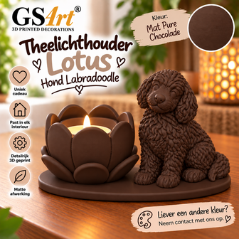 GSArt Theelichthouder Lotus Labradoodle Hond &ndash; LED &ndash; Mat Pure Chocolade