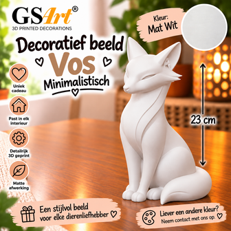 GSArt Decoratief Beeld Vos Minimalistisch 23 cm &ndash; 3D Geprint &ndash; Mat Wit