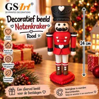 GSArt Decoratief Beeld Notenkraker Rood 24 cm &ndash; Kerstdecoratie &ndash; 3D Geprint
