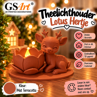 GSArt Theelichthouder Lotus Hertje &ndash; Inclusief LED Theelichtje &ndash; 3D Geprint - Mat Terracotta
