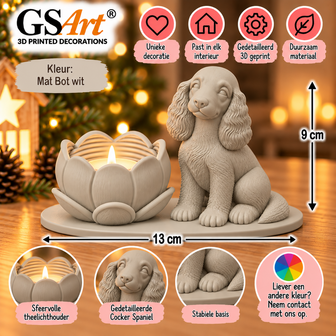 GSArt Theelichthouder Lotus Hond Cocker Spaniel &ndash; Inclusief LED Theelichtje - Mat Bot Wit