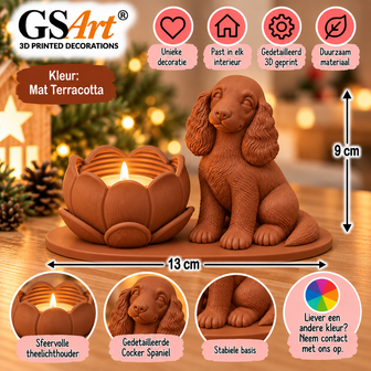 GSArt Theelichthouder Lotus Hond Cocker Spaniel &ndash; Inclusief LED Theelichtje - Mat Terracotta