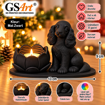 GSArt Theelichthouder Lotus Hond Cocker Spaniel &ndash; Inclusief LED Theelichtje - Mat Zwart