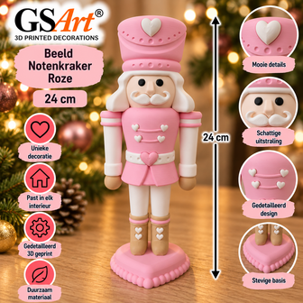 GSArt Decoratief Beeld Notenkraker Roze 24 cm &ndash; Kerstdecoratie met Hartjes