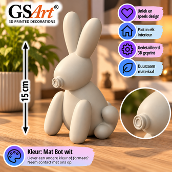 GSArt Decoratief Beeld Ballon Konijn 15 cm &ndash; 3D Geprint &ndash; Woondecoratie - Mat Bot Wit