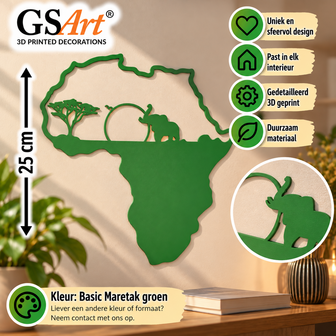 GSArt Wanddecoratie Afrika 25 cm &ndash; Olifant en Savanne &ndash; 3D Geprint - Basic Maretakgroen