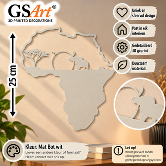 GSArt Wanddecoratie Afrika 25 cm &ndash; Olifant en Savanne &ndash; 3D Geprint - Mat Botwit