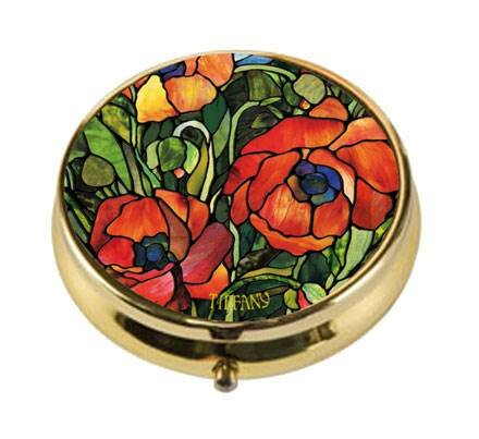 Goebel - Louis Comfort Tiffany | Pillendoosje Oriental Poppy | Metaal - 5cm - 3 vakjes - 4 stuks
