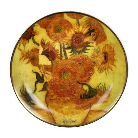 OP=OP Goebel - Vincent van Gogh | Sier Schoteltje Zonnebloemen | Porselein - 10cm - met echt goud