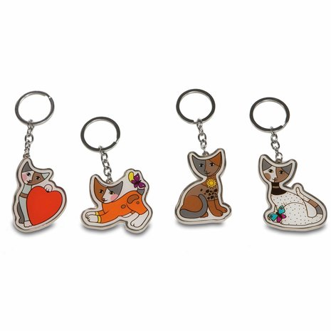 Goebel - Rosina Wachtmeister | Display Keychains Cats | 4 types - 24 pieces