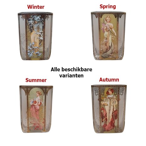 Goebel - Alphonse Mucha | Windlicht / Theelicht Winter 1900 | Glas, 10cm, waxinelicht houder, met echt goud