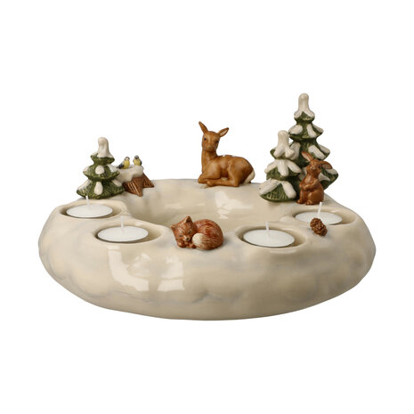Goebel - Christmas | Wind light Advent wreath winter forest | Earthenware - 27 cm - tea light - tea light holder