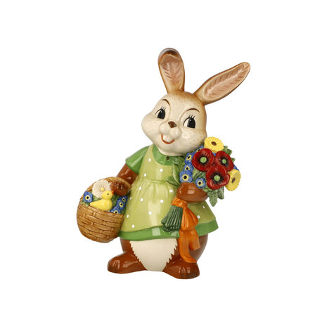 Goebel - Easter | Decorative statue / figure Hare Rabbit girl A bouquet of flowers | Pottery - 25cm - Easter bunny
